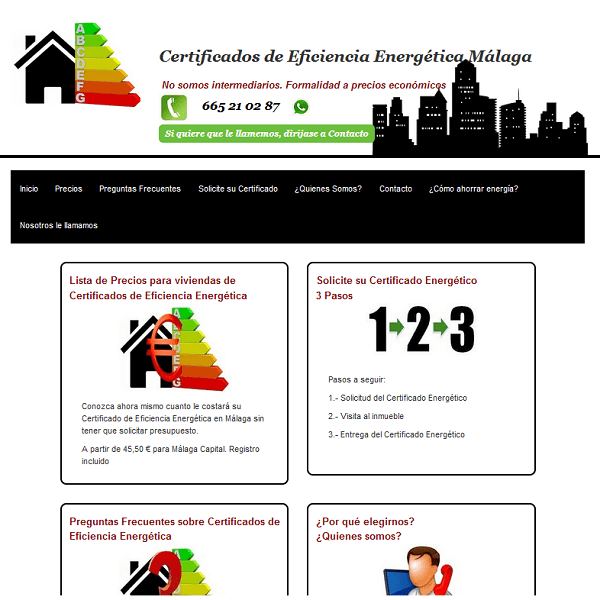 portada web para certificados energéticos en malaga