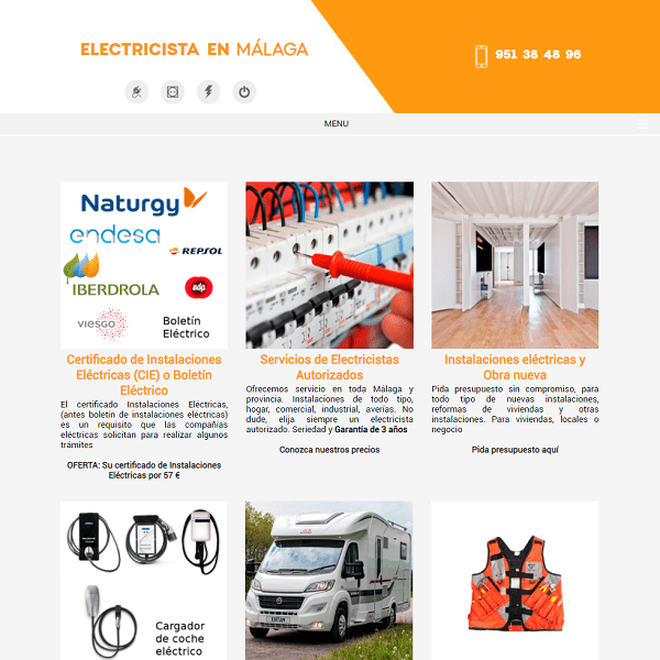 portada web servicio de electricista en malaga